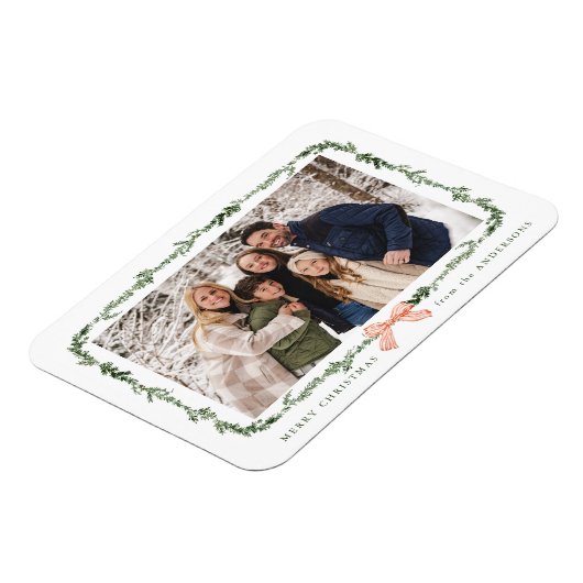 Elegantes Red Bow Greenera Garland Foto Magnet (Linke Seite)