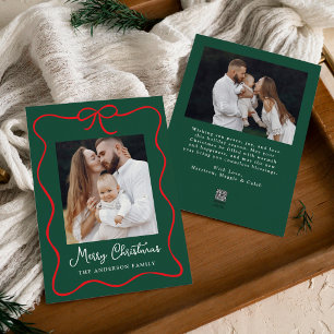 Elegantes Red Bow Ribbon Green 2 Foto Feiertagskarte