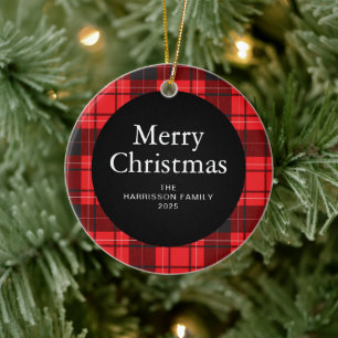 Elegantes Red Buffalo Karierte Weihnachtsfamilie 1 Keramik Ornament