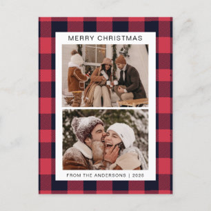 Elegantes Red Buffalo Kariertes Weihnachtsfest Fam Feiertagspostkarte