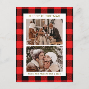 Elegantes Red Buffalo Kariertes Weihnachtsfest Fam Feiertagspostkarte