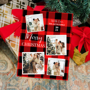 Elegantes Red Buffalo Weihnachtsbaum Familie 4 Fot Feiertagspostkarte