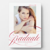 Elegantes Red Calligraphy Script Abschluss Foto Fotoplatte (Vorderseite)