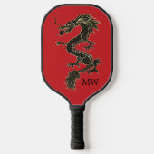Elegantes Red Chinese Gold Dragon Monogram Pickleball Schläger (Vorderseite)