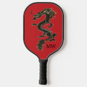 Elegantes Red Chinese Gold Dragon Monogram Pickleball Schläger (Rückseite)