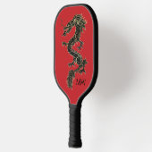 Elegantes Red Chinese Gold Dragon Monogram Pickleball Schläger (Links)