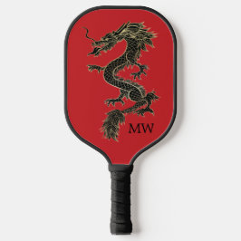 Elegantes Red Chinese Gold Dragon Monogram Pickleball Schläger