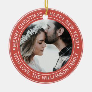 Elegantes Red Christmas Monogram Foto Keramik Ornament