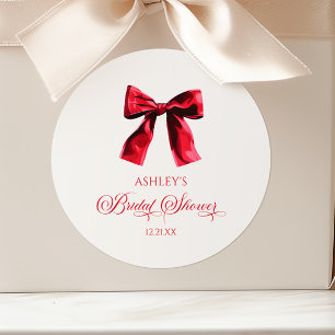 Elegantes Red Coquette Bow Brautparty Runder Aufkleber