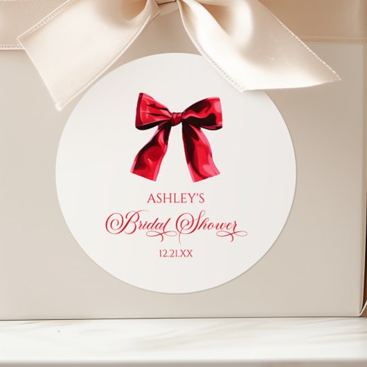 Elegantes Red Coquette Bow Brautparty Runder Aufkleber