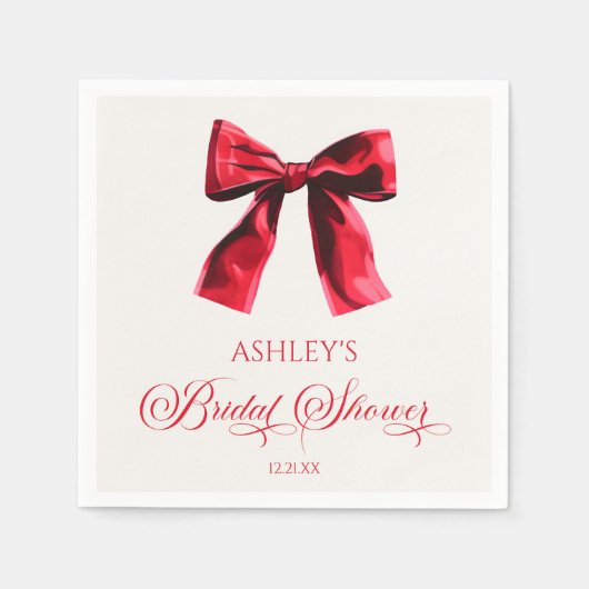 Elegantes Red Coquette Bow Brautparty Serviette (Vorderseite)