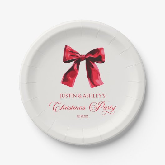 Elegantes Red Coquette Bow Weihnachts-Party Pappteller (Vorderseite)