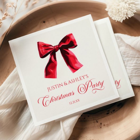 Elegantes Red Coquette Bow Weihnachts-Party Serviette