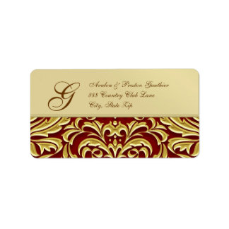 Elegantes Red Damask Gold Metal Address Label Adressaufkleber