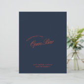 Elegantes Red & Deep Blue Open Bar Wedding Sign (Stehend Vorderseite)