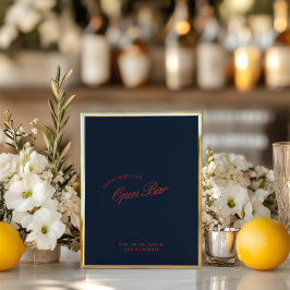 Elegantes Red & Deep Blue Open Bar Wedding Sign