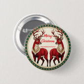 Elegantes Red Deer Moose Gold Snow Merry Xmas Part Button (Vorne & Hinten)