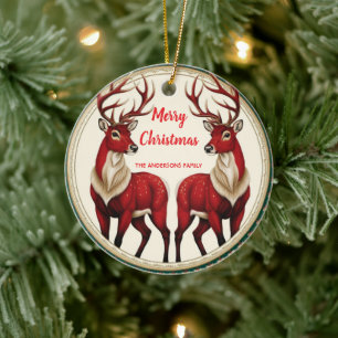 Elegantes Red Deer Moose Gold Snow Merry Xmas Part Keramik Ornament