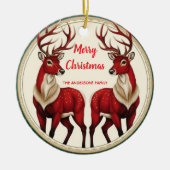 Elegantes Red Deer Moose Gold Snow Merry Xmas Part Keramik Ornament (Vorne)