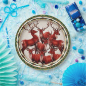 Elegantes Red Deer Moose Gold Snow Merry Xmas Part Pappteller (Party)