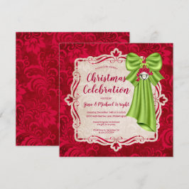 Elegantes Red Floral & Green Bow Weihnachtsfest Pa Einladung
