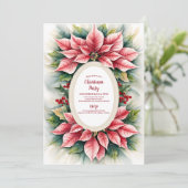 Elegantes Red Floral Poinsettia Weihnachtsfest Par Einladung (Stehend Vorderseite)