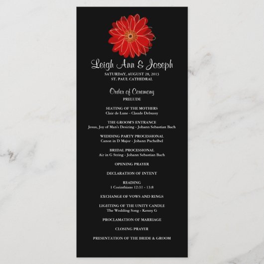 Elegantes Red Gerber Daisy Wedding Program - RackC Programm (Vorderseite)