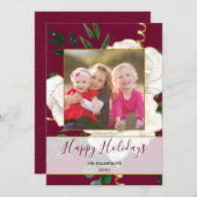 Elegantes Red Glam Vintag White Roses Glitzer Foto