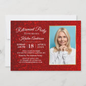 Elegantes Red Glitzer Foto Retirement Party Einladung (Vorderseite)