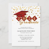 Elegantes Red Gold Abschluss Foto Party Einladung (Vorderseite)