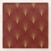 Elegantes Red & Gold Art-Deko-Muster Glasuntersetzer (Vorderseite)