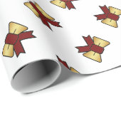 Elegantes Red Gold Bow Muster Weißes Geschenk Geschenkpapier (Rolleneckpunkt)