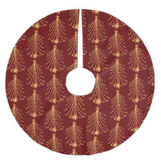 Elegantes Red Gold Christmas Tree Lights Muster Polyester Weihnachtsbaumdecke (Vorderseite)