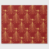 Elegantes Red Gold Christmas Tree Star Muster Geschenkpapier (Flach)