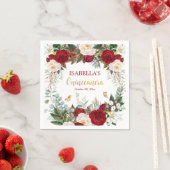 Elegantes Red Gold Floral Quinceñera Party Serviette (Beispiel)