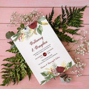 Elegantes Red Gold Floral Script auf einer Hochzei Einladung