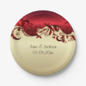 Elegantes Red & Gold Florid Wedding Design Pappteller (Vorderseite)