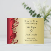Elegantes Red & Gold Florid Wedding Design Save The Date (Stehend Vorderseite)