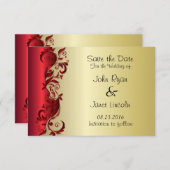 Elegantes Red & Gold Florid Wedding Design Save The Date (Vorne/Hinten)