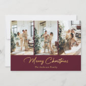 Elegantes Red Gold Foil Foto Frohe Weihnachten (Vorderseite)