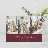 Elegantes Red Gold Foil Foto Frohe Weihnachten (Stehend Vorderseite)
