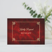 Elegantes Red Gold Frame Wedding Menu UAWG RSVP Karte (Stehend Vorderseite)