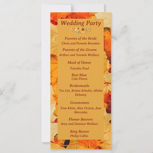 Elegantes Red Gold Herbst-Hochzeitsprogramm (Rückseite)