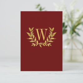 Elegantes Red Gold Leaf Moderne schicke Hochzeit Dankeskarte