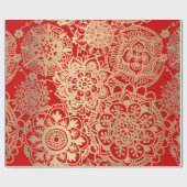 Elegantes Red Gold Mandala Muster Geschenkpapier (Flach)
