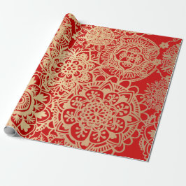 Elegantes Red Gold Mandala Muster Geschenkpapier