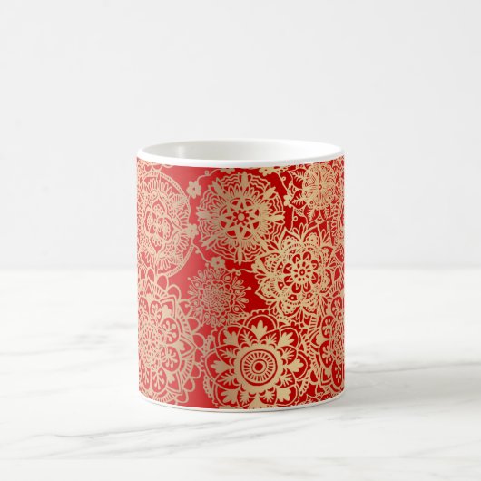 Elegantes Red Gold Mandala Muster Kaffeetasse (Mittel)