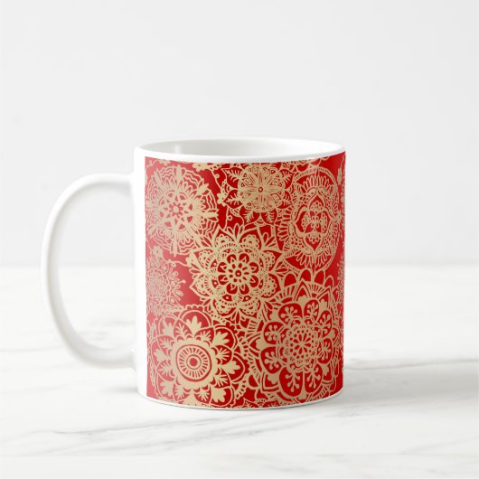 Elegantes Red Gold Mandala Muster Kaffeetasse (Links)