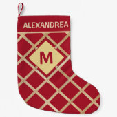 Elegantes Red Gold Mit Monogramm Personalize Kleiner Weihnachtsstrumpf (Vorderseite)