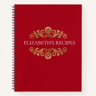 Elegantes Red Gold Monogram Rezept Kochbuch Notizblock